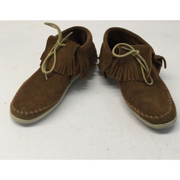 Minnetonka Women's Venice Brown Suede Fringe Flats Moccasins Size 6 - Picture 1 of 7
